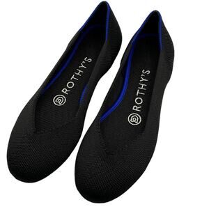 Rothys Womens 5.5 Ballet Flat Slip On Shoes Black Knit Round Toe Insoles New